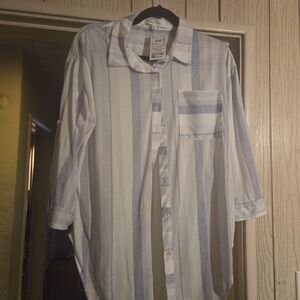 Light Blue and White Striped Women's Button-Up Blouse